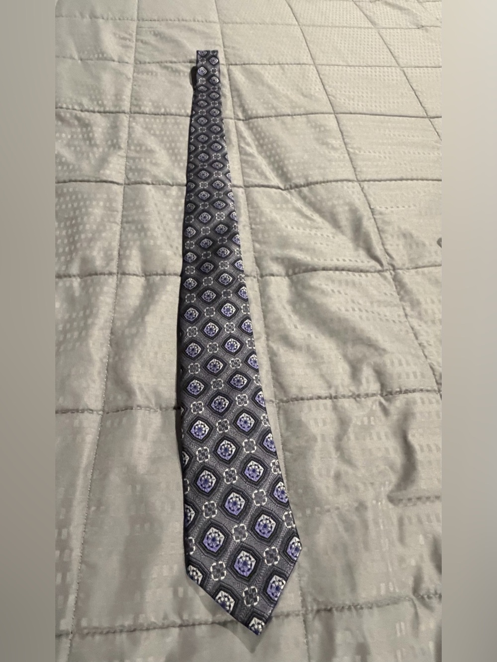 Jos. A. Bank Gray Tie with Blue Medallion Pattern